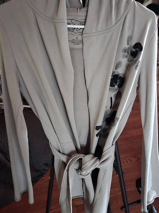 Lucky Brand Sweaters - Lucky Brand Light Gray Hooded Jacket  with Black Floral Accents